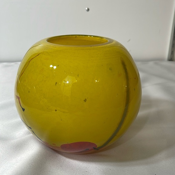 Handmade Blown Glass Bowl Vase Yellow Multi Big - Picture 2 of 8